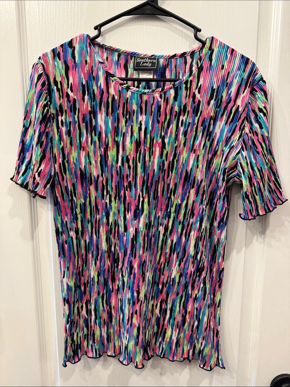 Southern Lady Multicolor Ripple Pleated Short Sleeve Top